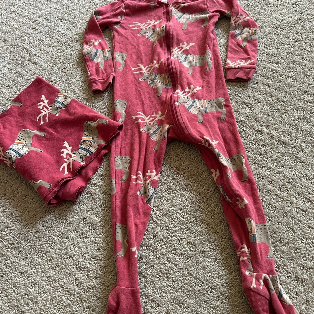 Red Reindeer Print Footed Pajamas